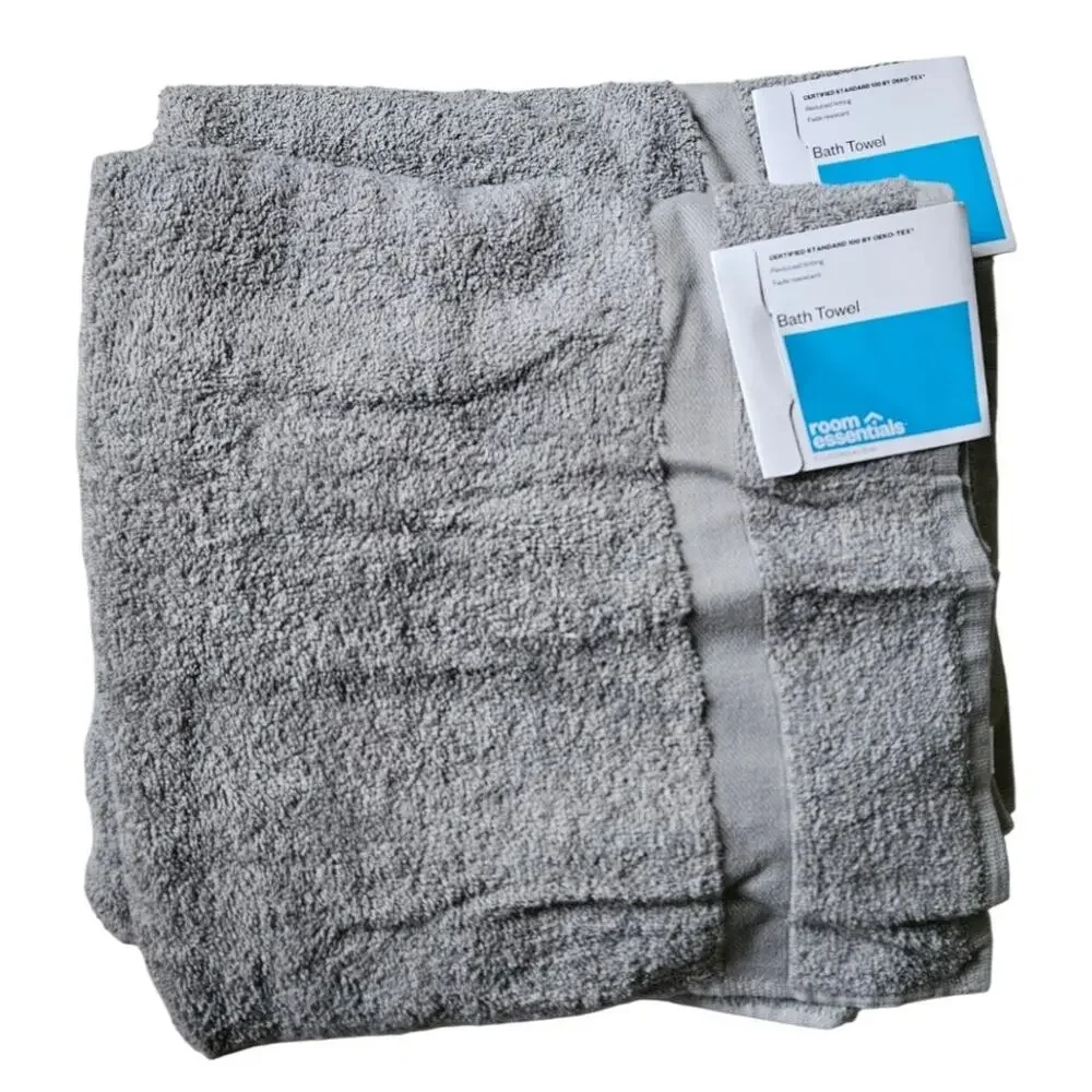 Room Essentials Bath Towels Set of 2 Gray Taupe OEKO-TEX Fade Resistant NWT